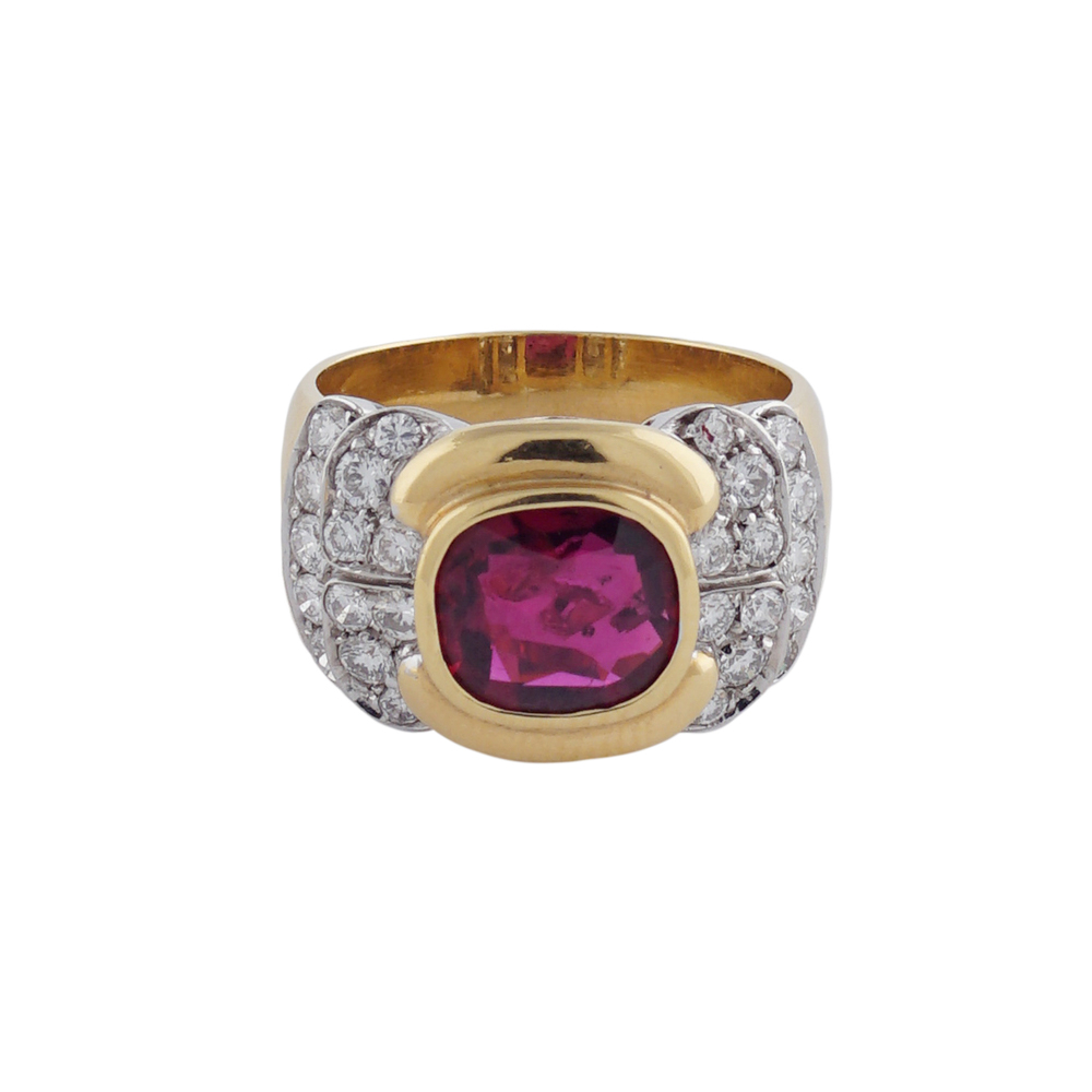 18kt yellow and white gold ring with ruby 1950/60ies peso 14,06 gr. - Image 3 of 4