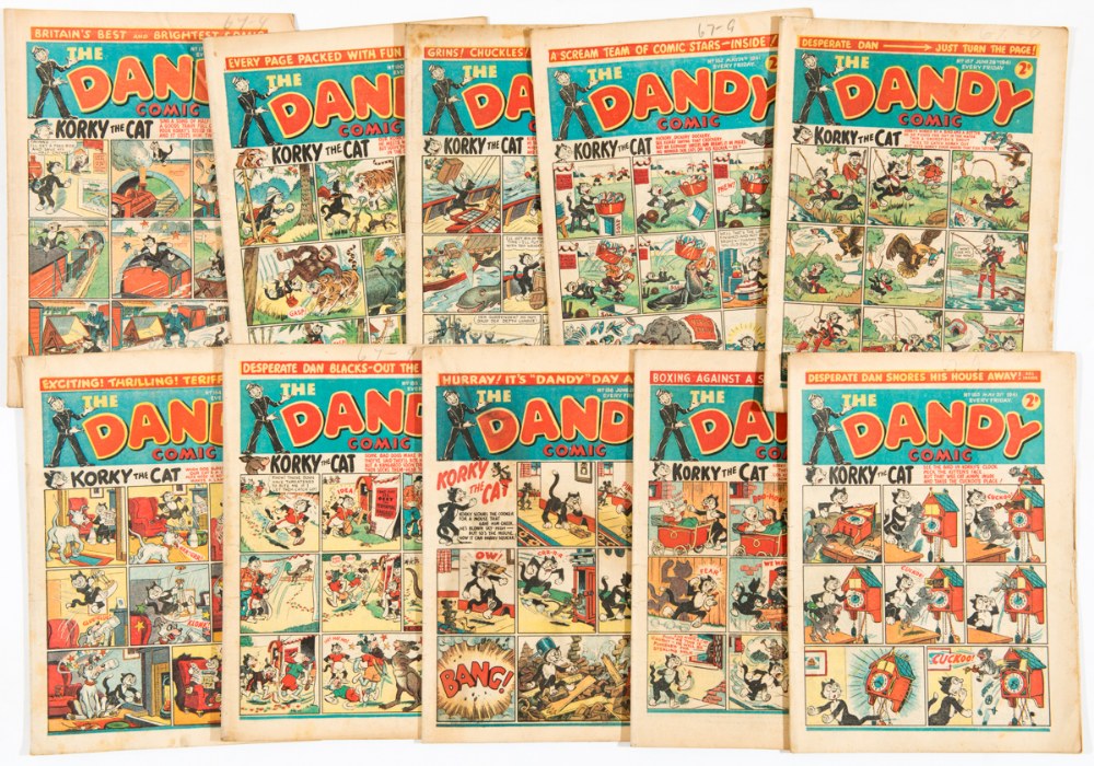 Dandy (1941) 179-188. Propaganda war issues. Some grubby covers. 181 U-Boat surrender cover. 181,