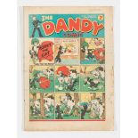 Dandy No 13 (1938). Overhang edges have tears and grubbiness. Back cover top corner piece, 3 x 2