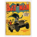 Batman 12 (1942) Joker story. Clear taped spine, 2 extra staples, edge tears to covers. Cream