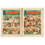 Dandy (1939) 108 Xmas, 109. 108: good colours, one inch margin cover tear, slightly grubby back