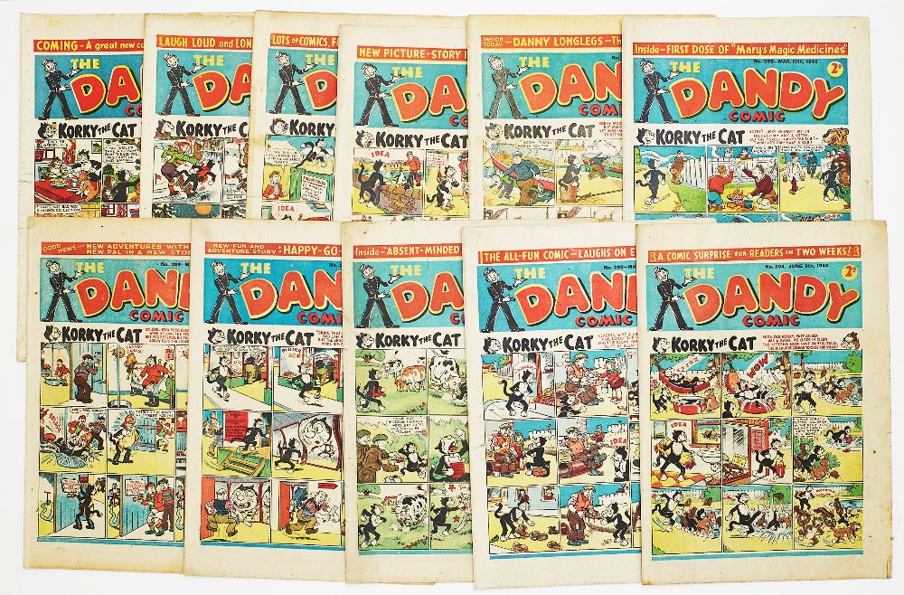 Dandy (1945) 283-292, 294. Propaganda war issues. 286: first Danny Longlegs by Dudley Watkins, 289