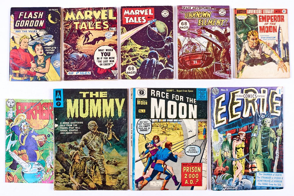 Millers 10d Picture Series + (1950s-60s). Flash Gordon 1, Marvel Tales 1, 2, Space Adventures 1,