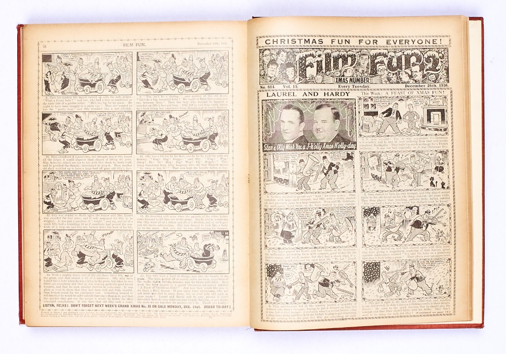 Film Fun (Jul-Dec 1936) 859-884. In half-year bound volume. Publisher's file copies. Laurel & Hardy,