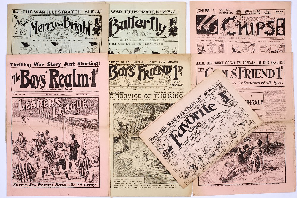 WWI Story Papers (1914). Mostly propaganda war issues comprising Boys' Realm 641, Butterfly 522,