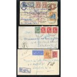 1917-69 group of registered envelopes (22) to England or the USA, four are postal stationery