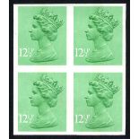 1982 12½p light emerald (centre band) Imperf UM block of four, SG.X898a. (4) Cat. £240