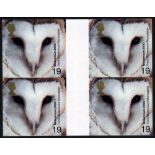 2000 Millennium Projects 19p Barn Owl Imperf Proof gutter block of four (crease through gutter