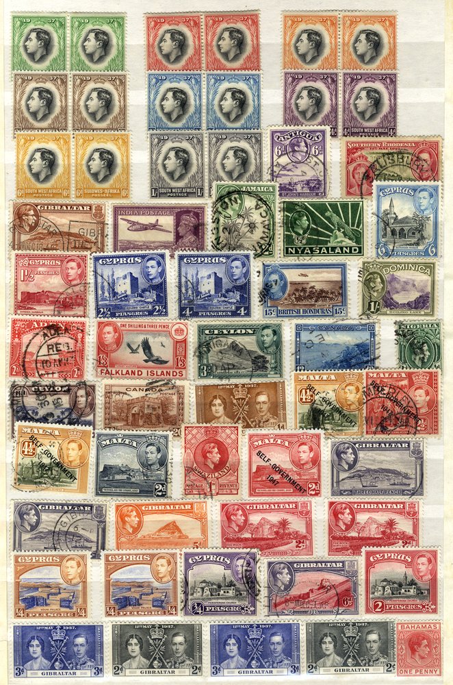 BRITISH COMMONWEALTH KGVI M & U range of singles housed in a stock book, odd 1949 UPU set, 1937