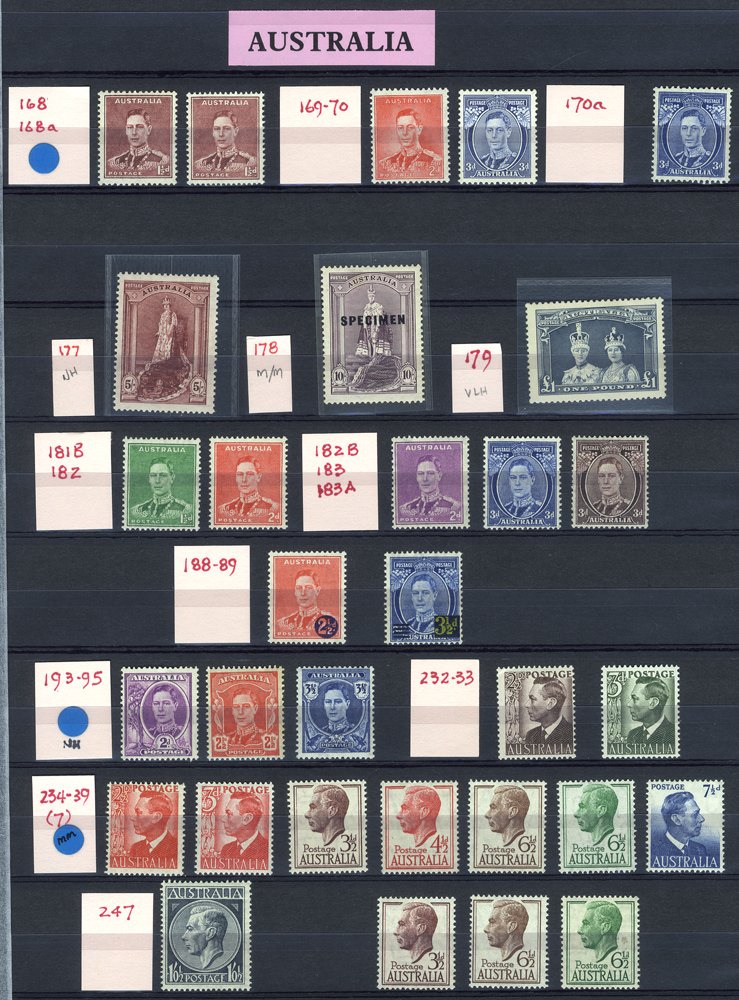 BRITISH COMMONWEALTH KGVI M range incl. Aden Dhow set to 1r (1r has tone spots), 1939 Defin set,