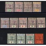 1896-97 CCA complete set ovptd SPECIMEN, good appearances all with gum, 5s & £1 are UM, small