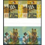 1999 Settlers Tale 26p & 43p Imperf Proof gutter block of four, horizontal crease through gutter