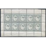 1892-93 16c grey sheet of ten stamps, UM (hinge marks in margins), some gum creasing, SG.46. (10)