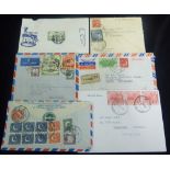 Small accumulation of covers (18), mainly sent airmail to Europe. One 1950's underpaid advertising