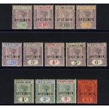 1896-97 CCA complete set ovptd SPECIMEN, fine M (£1 is UM), SG.41s/53s. (13)