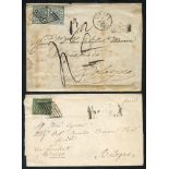 PAPAL 1857-67 two covers Imola, Rome to Bologna, franked 2b four margins, another franked 2b