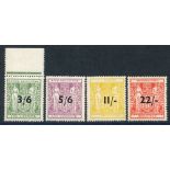 NEW ZEALAND 1942-53 Arms 3/6d, 5/6d, 11s & 22s UM (gum toned), SG.F212, F214/6. (4) Cat. £625