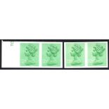 1982 12½p light emerald (centre band) Imperf horizontal pairs (2), one left marginal with phosphor