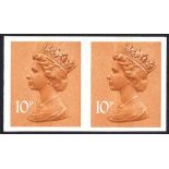 1980 10p orange brown (1 centre band) Imperf pair UM, SG.X888a. Cat. £375