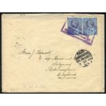 1898 (2 Sep) double rate envelope to Birmingham, bearing GB 2½d purple on blue pair clearly tied