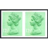 1982 12½p light emerald UM Imperf pair, the scarcer phosphor under ink printing from Cylinder 2 with