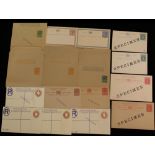 QV-QEII fine range of unused postal stationery incl. reg envelopes (4) & optd SPECIMEN (9). Scarce