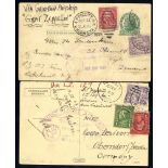 1928 first USA flight - return 1c postal stationery card to Denmark uprated 2c + 50c, cancelled