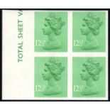 1982 12½p light emerald (centre band) left side marginal UM block of four, SG.X898a, Cat. £240. (4)