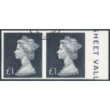 1970 £1 Redrawn Machin marginal Imperf pair, VFU, SG.831bvar.