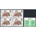 1982 12½p (centre band) top marginal Imperf pair UM, SG.X898a, plus 1980 Bronte 12p UM block of four