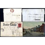 DURHAM 1802-1950 covers/postcards (11) incl. 1802 cover to Margate, bears fine 'SUNDERLAND'