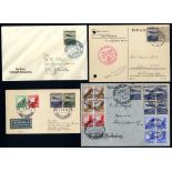 1936 Hindenburg flight cards (3), various frankings plus Leipzig Fair flight. (4)