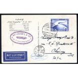 1928 America flight official card to Chicago, franked 2rm Zeppelin, tied Friedrichshafen d/stamp.