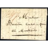 TRANSATLANTIC MAIL 1833 pre-paid ship letter from Falmouth to Montevideo showing m/s 'P 2/7'