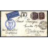 1933 1st South America flight envelope to Valparaiso, franked 100pf & 50pf Hindenburg, cancelled