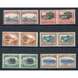 1927 London Printing set of seven pairs, fine M, large part o.g.