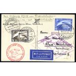 1930 Europe - Pan America flight PPC from Bad Nauheim, franked ovptd 2rm + 4rm Zeppelins, tied