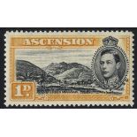 1938-53 1d black & yellow-orange Perf 14 variety 'mountaineer flaw' M (tiny gum thin, hardly