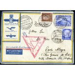 1933 Chicago flight envelope to Porto Alegre franked 25pf, 50pf & 2rm. Chicago Zeppelin cancelled