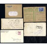 WWII military covers (4) & a 1918 card cancelled BASE OFFICE ADEN I.E.F with a large 'P' censor