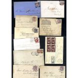 LONDON c1869-1930s covers incl. ½d bantam pair, ½d 'turned' wrapper, late fee, squared c.d.s