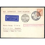 1929 Switzerland flight card to Berlin from Breslau, franked 50pf Air, tied 'Luftschiff Graf