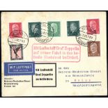 1930 Rheinland flight envelope commemorating Allied troops evacuation with multi franking tied 'Koln