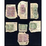 ARMY TELEGRAPHS 1899-1900 various vals each on piece comprising 3d (4), 6d pair, 1s pair, 2/6d paid,