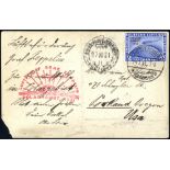 1931 Polar flight PPC (corner missing) of airship over Nurnberg to USA, franked overprinted 2rm