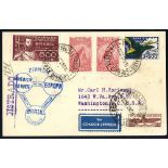 1933 Chicago flight registered Brazilian acceptance card to Washington, franked 600r, 200r (2) + 3$