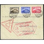 1933 Chicago flight envelope from Berlin, franked Zeppelin commemorative set of three. Obverse