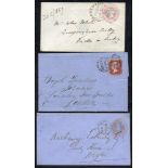 1857-66 three covers cancelled by sideways duplexes, 1857 Grantham Code A, 1856 Warrington Code