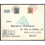 1931 Iceland flight acceptance envelope to Belgium, franked overprinted 30aur + 2kr cancelled