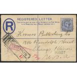 1920 2d reg envelope with KGV 2½d addressed to Chicago, value tied fine Pujehun s/line c.d.s, also